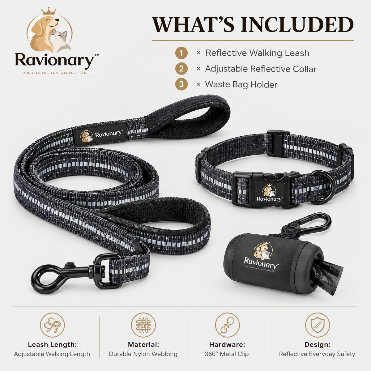 ravionary™ Reflective Everyday Walk Leash Set