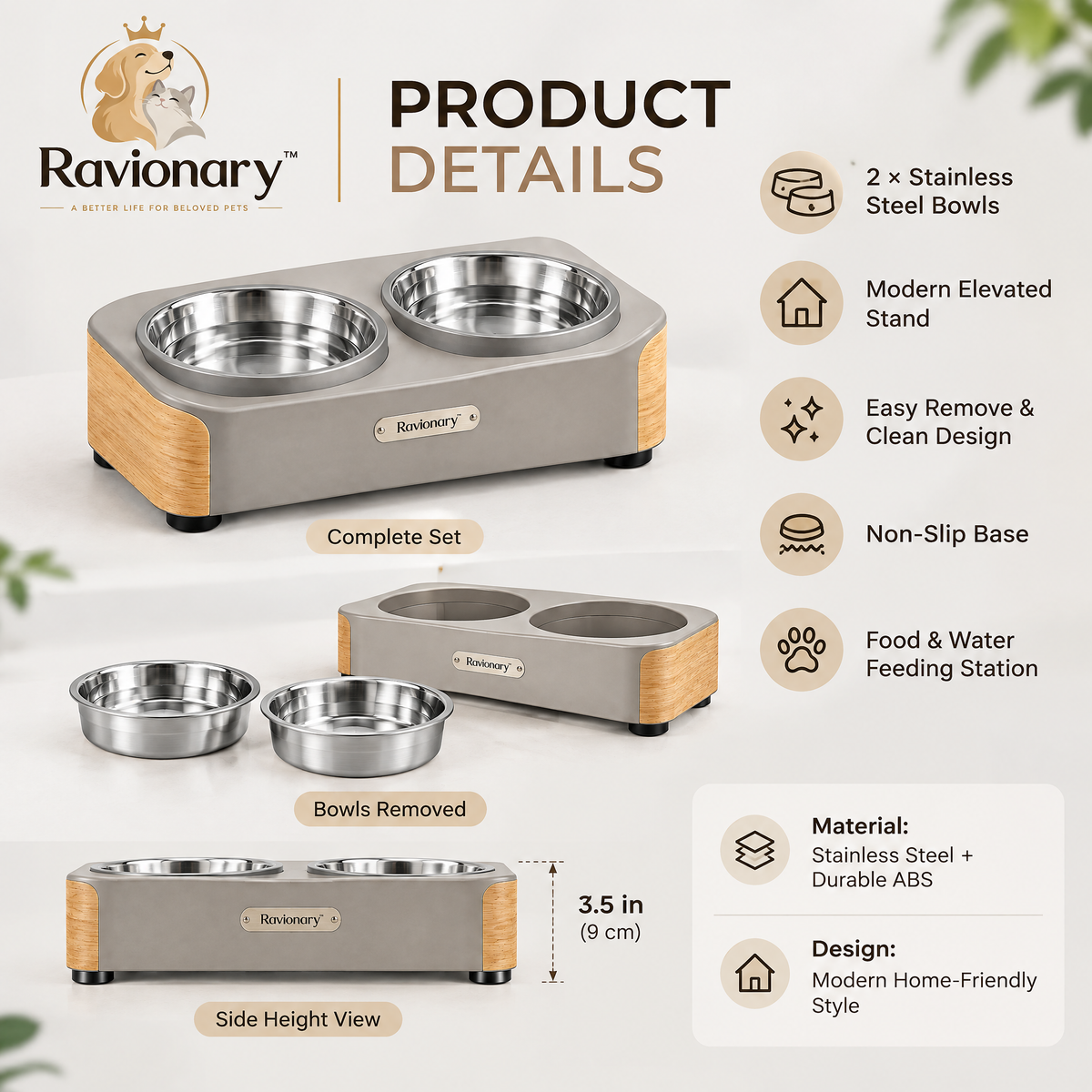 ravionary™ Modern Elevated Pet Bowl Set
