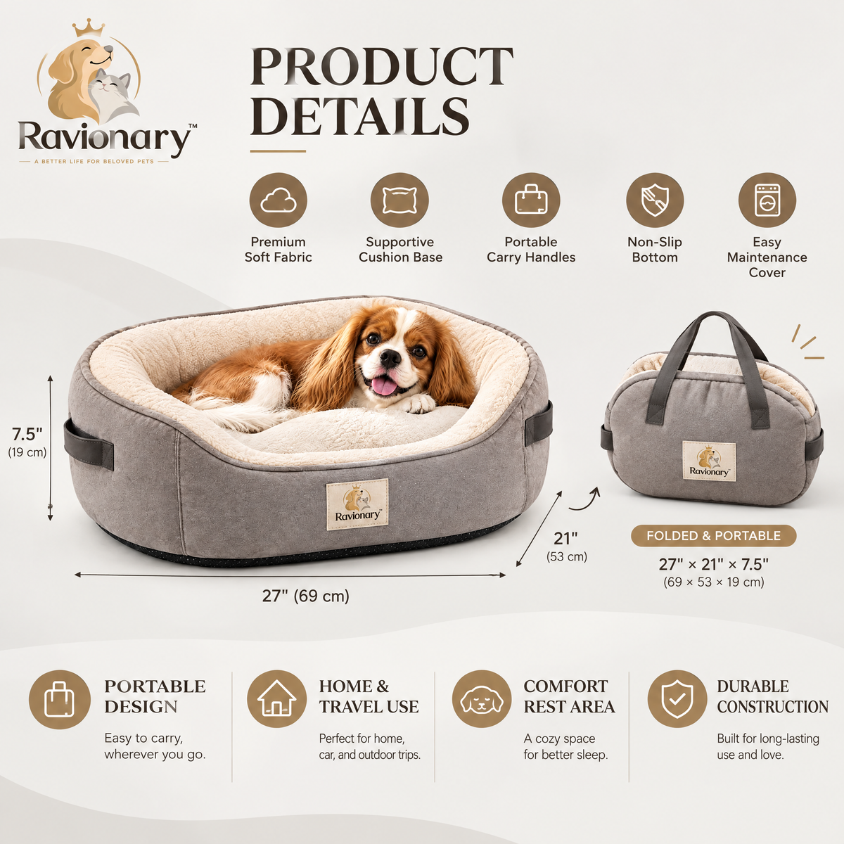 ravionary™ Luxury Portable Pet Bed